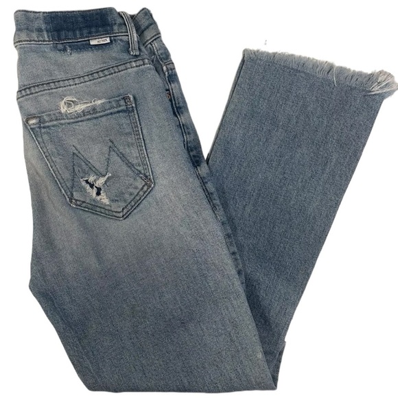 Mother Jeans Women's 25 Blue Light Thrilling Shots Insider Crop Step Fray 25”